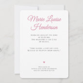 Roze Baby meisje foto geboorte Aankondiging Kaart (Achterkant)