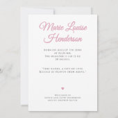 Roze Baby Meisje Foto Geboorteaankondiging Kaart (Achterkant)