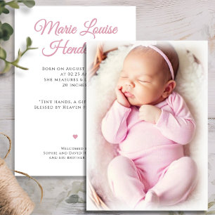 Roze Baby Meisje Foto Geboorteaankondiging Kaart
