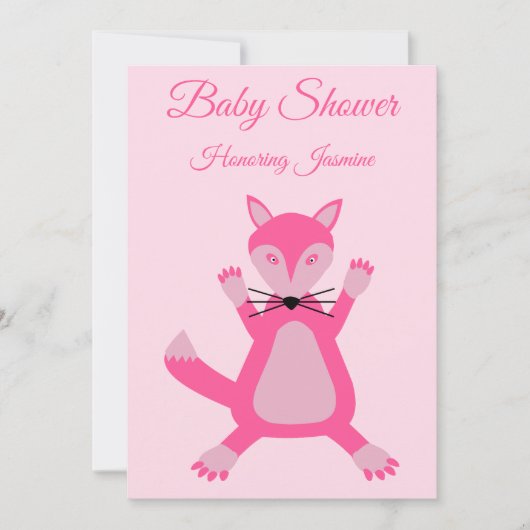  Roze Baby Meisje Fox Custom Baby shower Kaart (Voorkant)