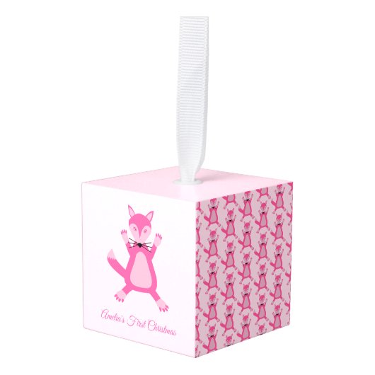  Roze Baby Meisje Fox Custom Eerste Kerstmis Decoratie (Voorkant hoekig)
