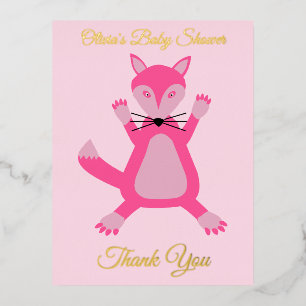  Roze Baby Meisje Fox Custom Folie Feestdagen Briefkaart