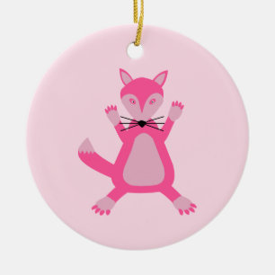Roze Baby Meisje Fox Geboorte Aankondiging Keramisch Ornament