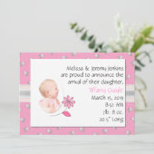  roze baby meisje geboorte aankondiging (Staand voorkant)