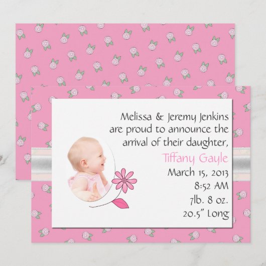 roze baby meisje geboorte aankondiging (Voorkant / Achterkant)