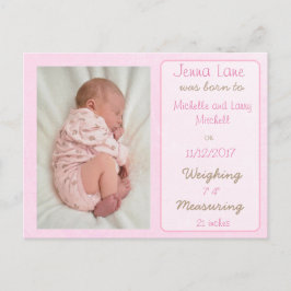  roze baby meisje geboorte aankondiging Briefkaart