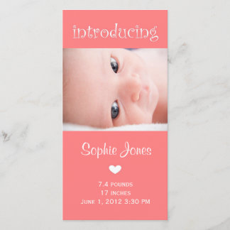 Roze baby meisje geboorte aankondiging fotokaart