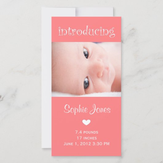 Roze baby meisje geboorte aankondiging fotokaart (Voorkant)
