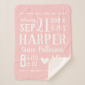 Roze Baby Meisje Geboortestatistieken Keepsake Sherpa Deken (Voorkant)