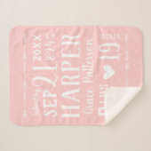 Roze Baby Meisje Geboortestatistieken Keepsake Sherpa Deken (Voorkant (horizontaal))