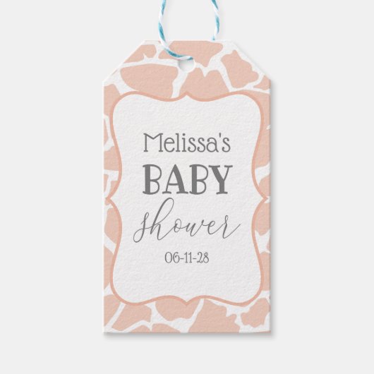 Roze Baby Meisje Giraffe Cadeaulabel (Voorkant)