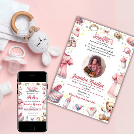 Roze Baby Meisje Islamitische Geboorteaankondiging Kaart