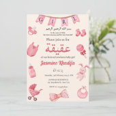 Roze Baby Meisje Kleding Aqiqah Aqeeqa Moslim Isla Kaart (Staand voorkant)