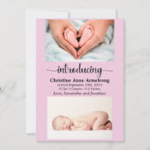 Roze Baby Meisje Maat en Gewicht Foto Geboorte Aankondiging (Voorkant)