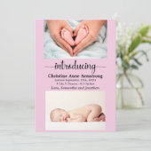 Roze Baby Meisje Maat en Gewicht Foto Geboorte Aankondiging (Staand voorkant)