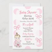 Roze Baby Meisje Met Teddy Beer Douche Uitnodiging (Voorkant)
