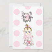 Roze Baby Meisje Met Teddy Beer Douche Uitnodiging (Achterkant)
