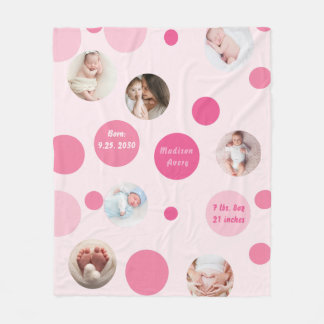 Roze Baby Meisje Naam Geboortedatum start aangepas Fleece Deken