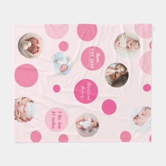 Roze Baby Meisje Naam Geboortedatum start aangepas Fleece Deken (Voorkant (Horizontaal))