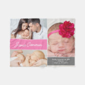 Roze Baby Meisje Naam Geboortedatum start aangepas Fleece Deken (Voorkant (Horizontaal))