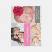Roze Baby Meisje Naam Geboortedatum start aangepas Fleece Deken (Voorkant)