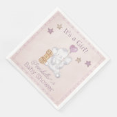 Roze Baby Meisje Olifant en Ballon Waterverf Servet (Hoek)