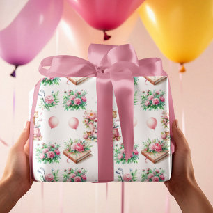 Roze Baby Meisje Olifant & Giraf Golf Baby Cadeaupapier
