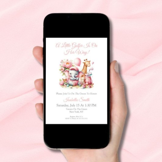 Roze Baby Meisje Olifant & Giraffe Golf Baby showe Kaart