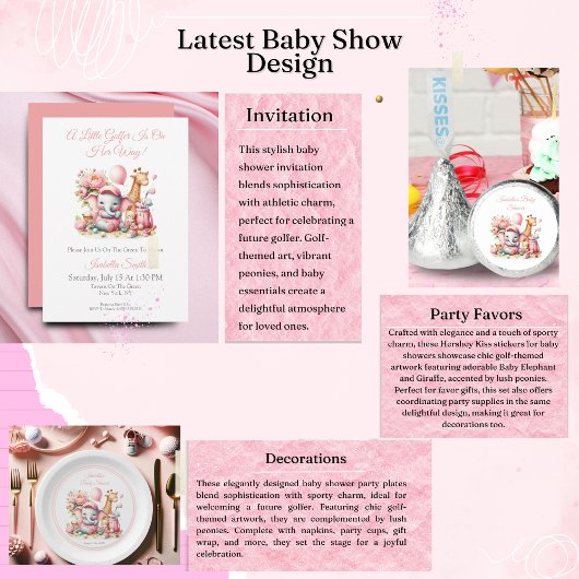 Roze Baby Meisje Olifant & Giraffe Golf Baby showe Kaart