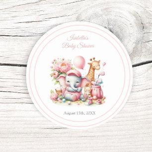 Roze Baby Meisje Olifant & Giraffe Golf Baby showe Ronde Sticker