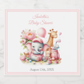 Roze Baby Meisje Olifant & Giraffe Golf Baby showe Sparkling Wijnetiket (Enkel label)
