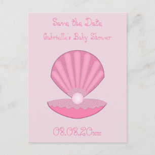 Roze Baby Meisje Oyster shell en Pearl Custom Briefkaart