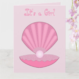 Roze Baby Meisje Oyster shell en Pearl Custom Kaart