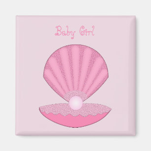 Roze Baby Meisje Oyster shell en Pearl Custom Magneet