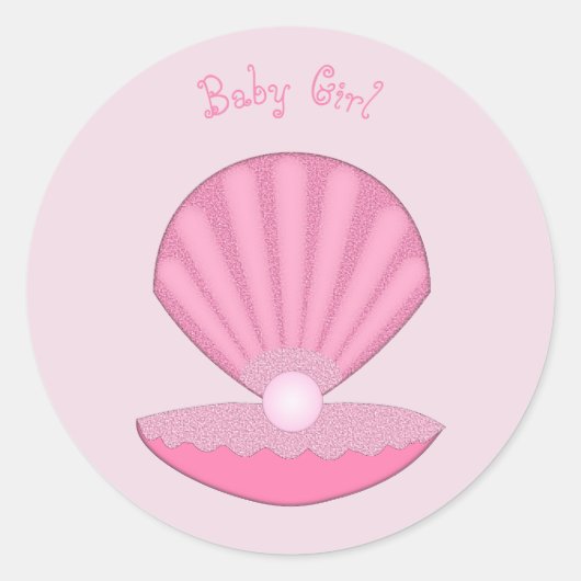 Roze Baby Meisje Oyster shell en Pearl Custom Ronde Sticker (Voorkant)