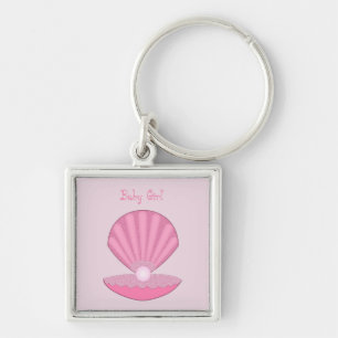 Roze Baby Meisje Oyster shell en Pearl Custom Sleutelhanger