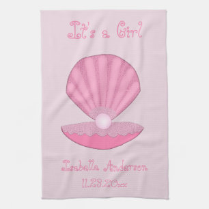 Roze Baby Meisje Oyster shell en Pearl Custom Theedoek