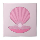Roze Baby Meisje Oyster shell en Pearl Tegeltje (Voorkant)