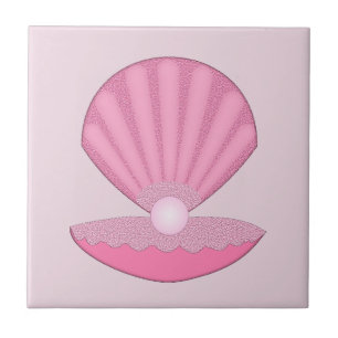 Roze Baby Meisje Oyster shell en Pearl Tegeltje