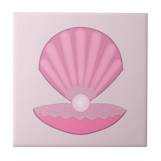 Roze Baby Meisje Oyster shell en Pearl Tegeltje (Voorkant)