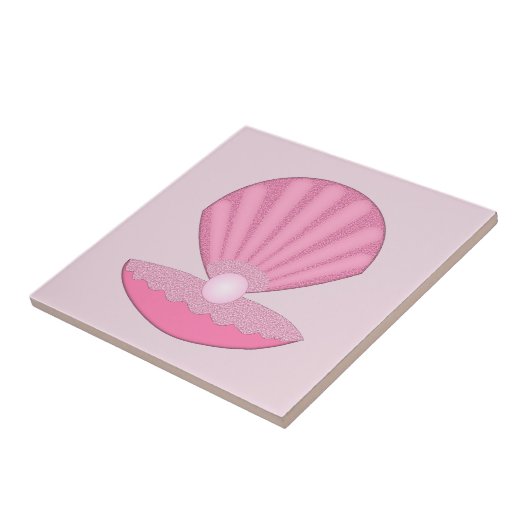 Roze Baby Meisje Oyster shell en Pearl Tegeltje (Zijkant)