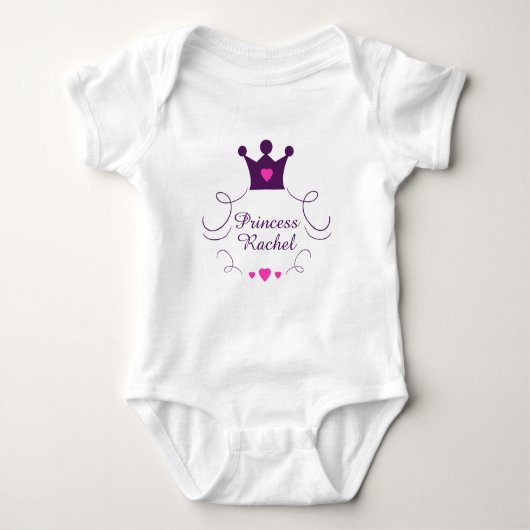 Roze Baby Meisje Prinses Kroon Tiara Royalty Heart Romper (Voorkant)