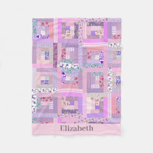 Roze Baby Meisje  Quilt Design Custom Name Fleece Deken (Voorkant)