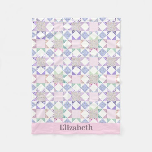 Roze Baby Meisje Quilt Design Custom Name Fleece Deken (Voorkant)