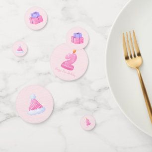 Roze baby meisje tweede verjaardag confetti