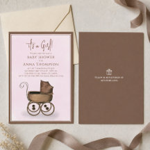 Roze Baby Meisje Vintage Shower Sjabloon