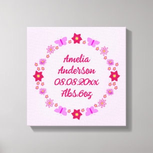 Roze Baby Meisje Vlinders en Bloem Aangepaste Gebo Canvas Afdruk