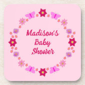 Roze Baby Meisje Vlinders en Bloemen Baby shower Bier Onderzetter (Voorkant)