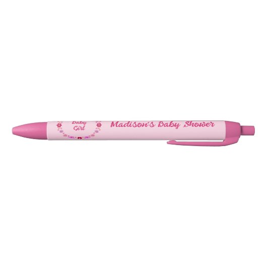 Roze Baby Meisje Vlinders en Bloemen Baby shower Blauwe Inkt Pen (Bodem)
