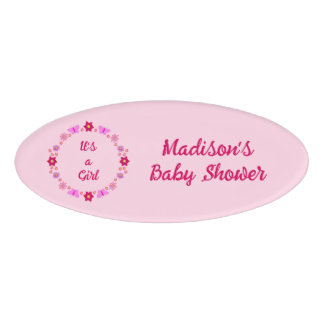 Roze Baby Meisje Vlinders en Bloemen Baby shower Naambadge
